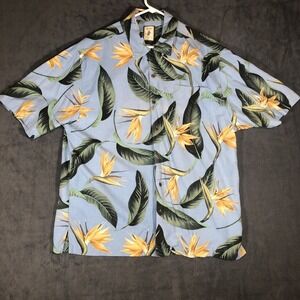 Jamaica Jaxx Mens Size Large Short Sleeve Silk Hawaiian Light Blue Floral Shirt